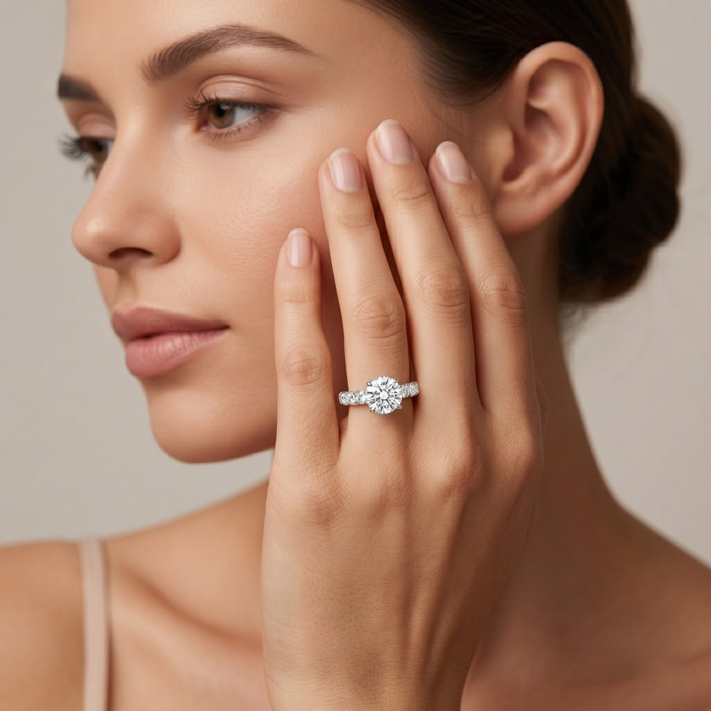 IGI Certified Round Lab Grown Diamond Side Stone Engagement Ring