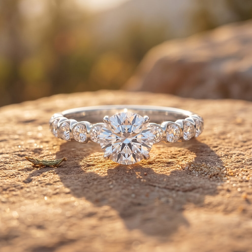 IGI Certified Round Lab Grown Diamond Side Stone Engagement Ring