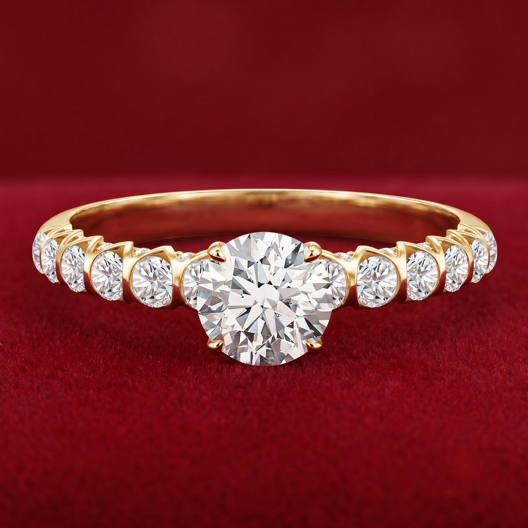 IGI Certified Round Lab Grown Diamond Side Stone Engagement Ring