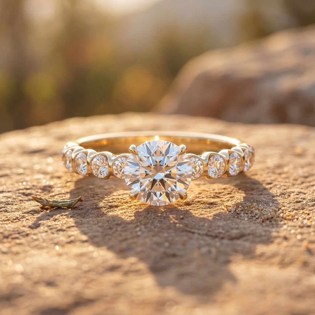 IGI Certified Round Lab Grown Diamond Side Stone Engagement Ring