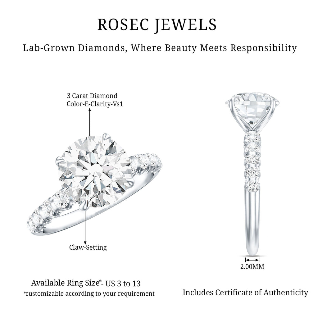 Round Cut 3 Carat Lab Grown Diamond Engagement Ring with IGI Certificate