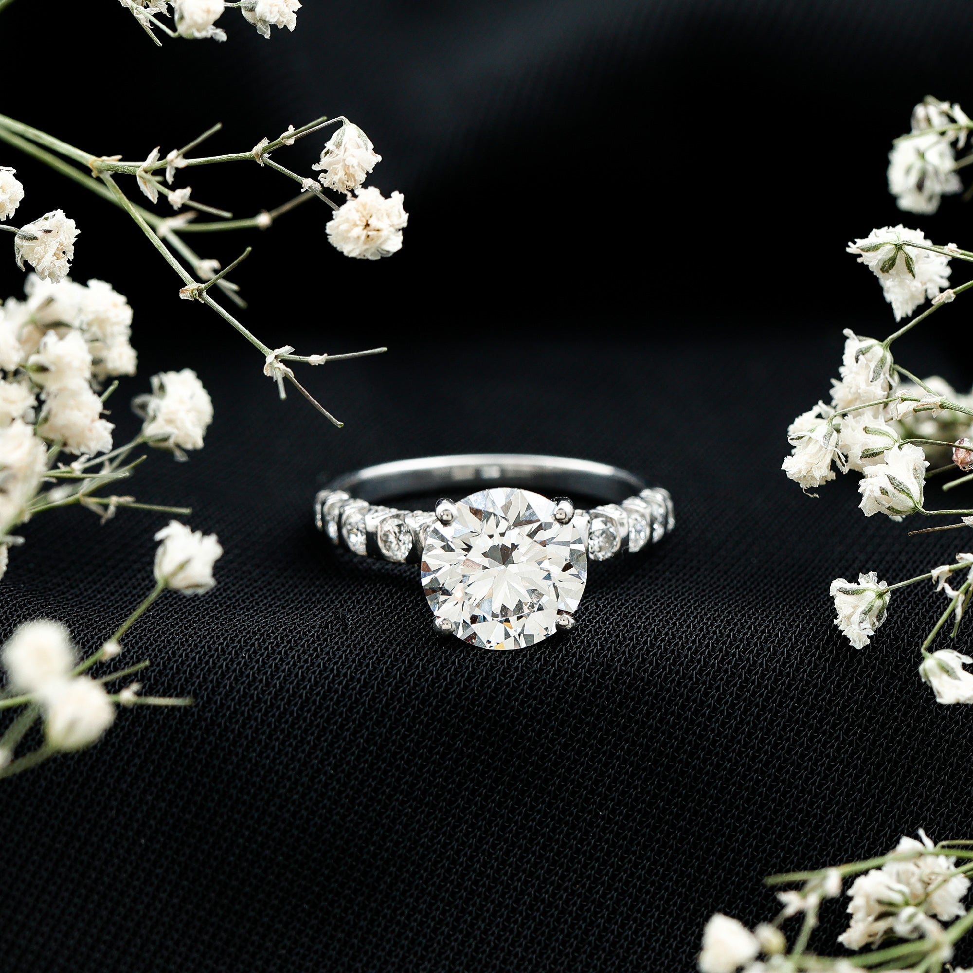 Round Cut 3 Carat Lab Grown Diamond Engagement Ring with IGI Certificate