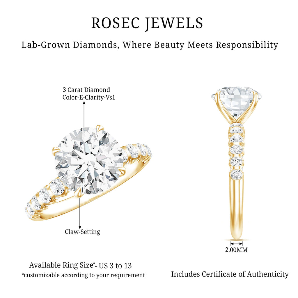 Round Cut 3 Carat Lab Grown Diamond Engagement Ring with IGI Certificate