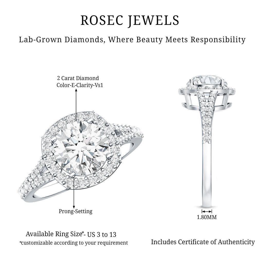 IGI Certified 2 Carat Round Lab Grown Diamond Statement Engagement Ring