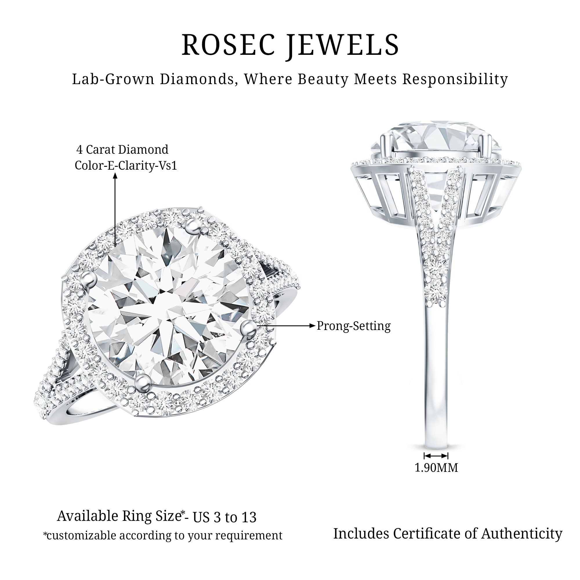 IGI Certified Lab Grown Diamond Statement Engagement Ring with Split Shank
