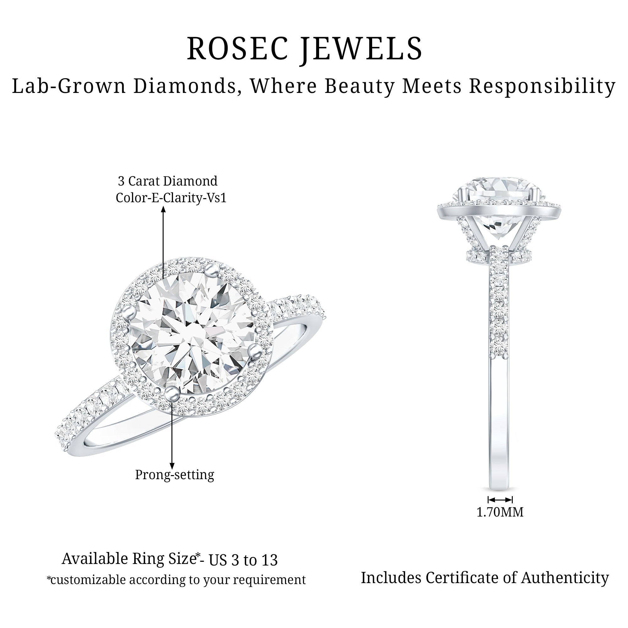 3 Carat IGI Certified Lab Grown Diamond Engagement Ring