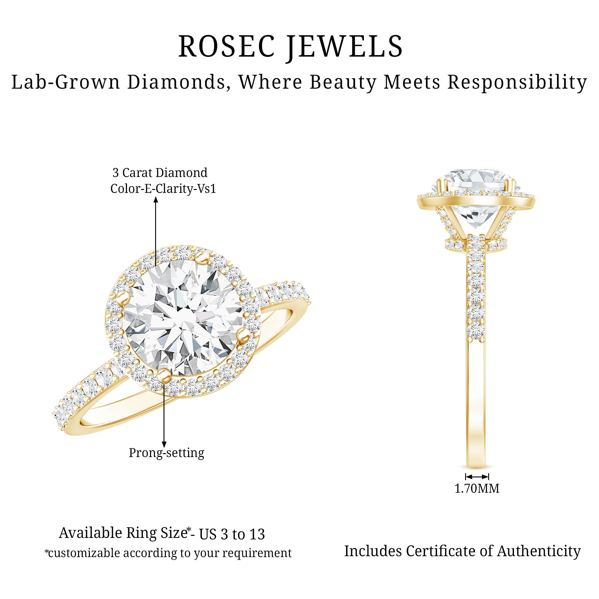 3 Carat IGI Certified Lab Grown Diamond Engagement Ring