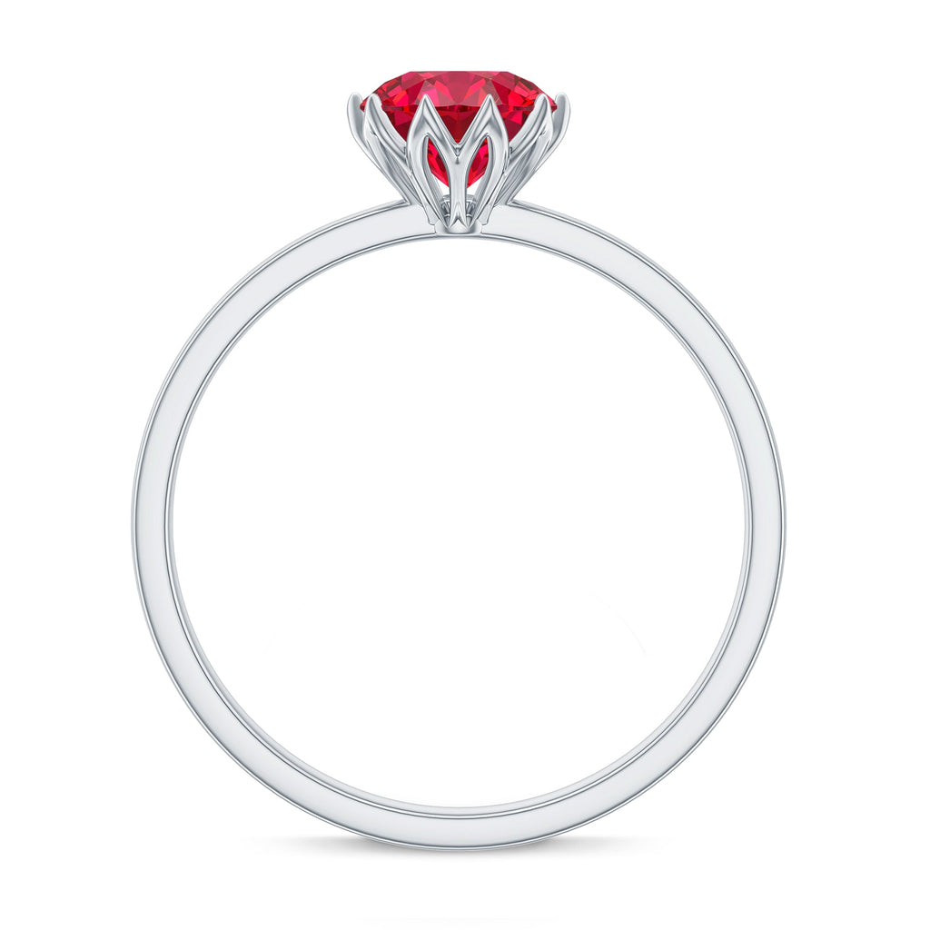 Certified 1.3 Carat Lab Grown Ruby Engagement Ring in Lotus Basket Setting