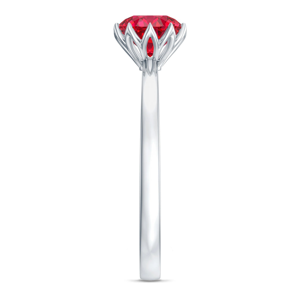 Certified 1.3 Carat Lab Grown Ruby Engagement Ring in Lotus Basket Setting
