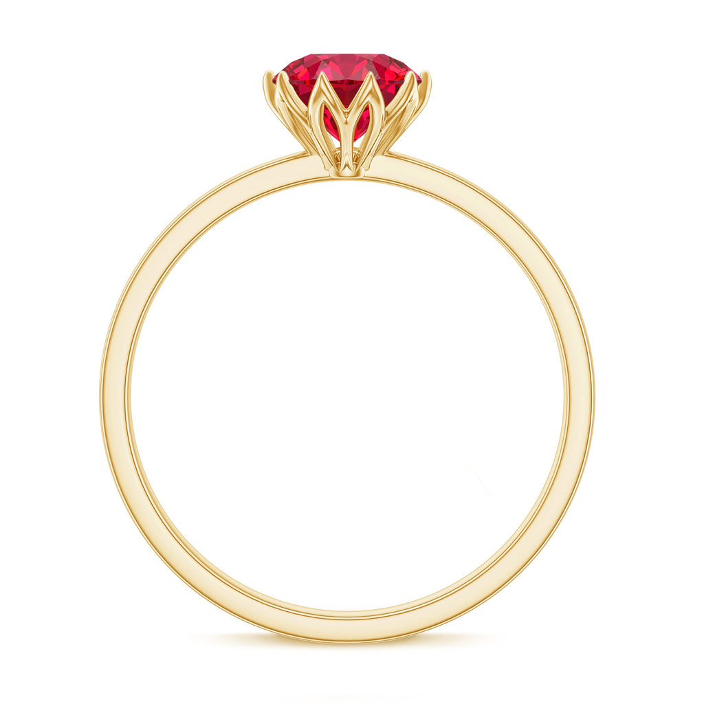Certified 1.3 Carat Lab Grown Ruby Engagement Ring in Lotus Basket Setting