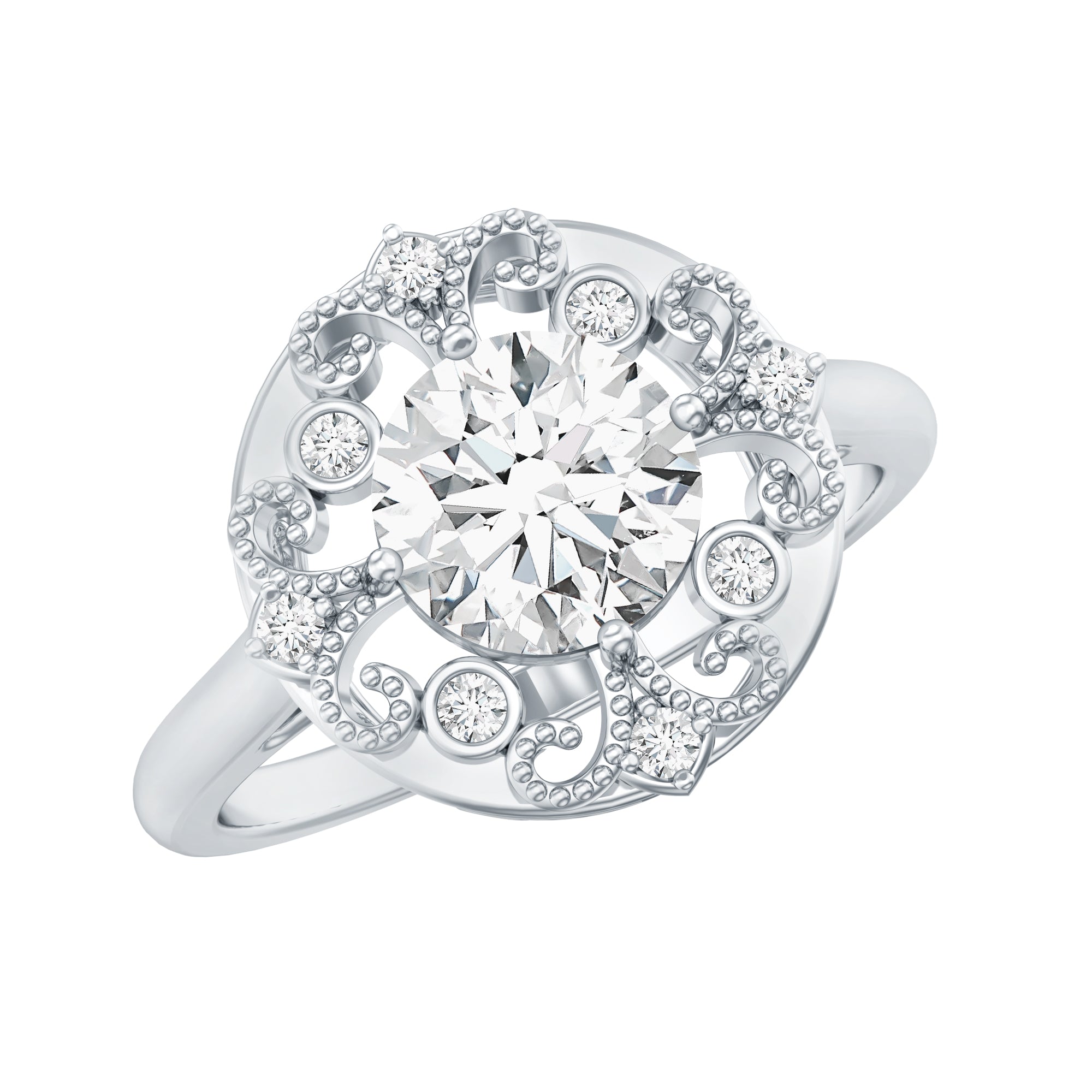 Moissanite Vintage Looking Engagement Ring with Certificate