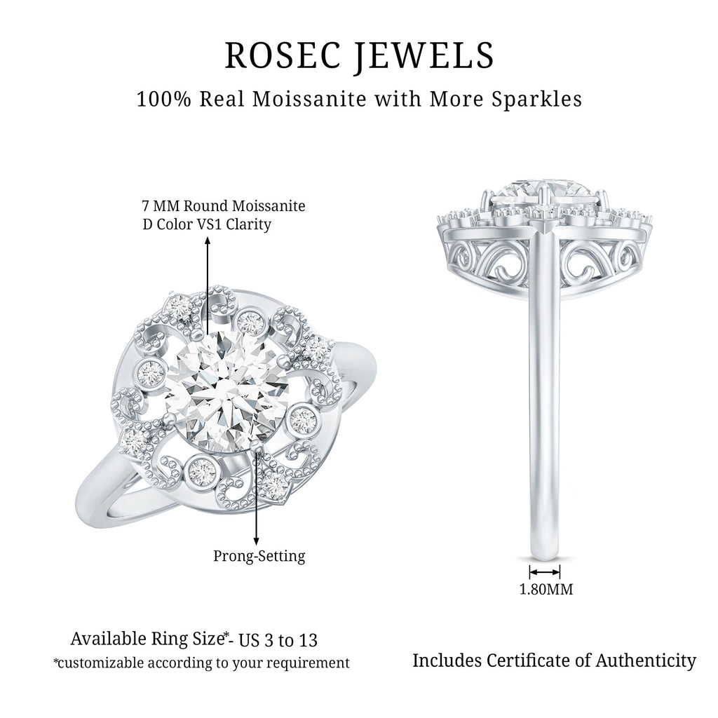 Moissanite Vintage Looking Engagement Ring with Certificate