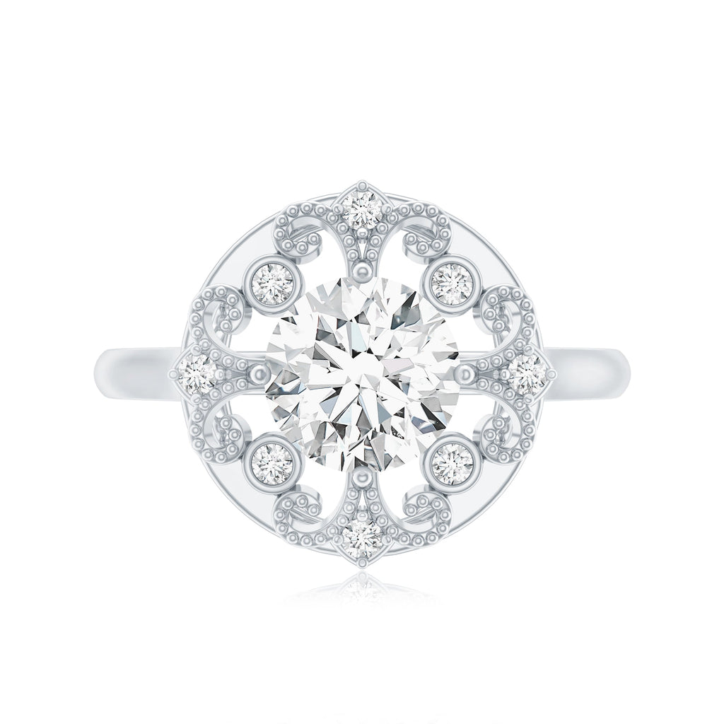 Moissanite Vintage Looking Engagement Ring with Certificate