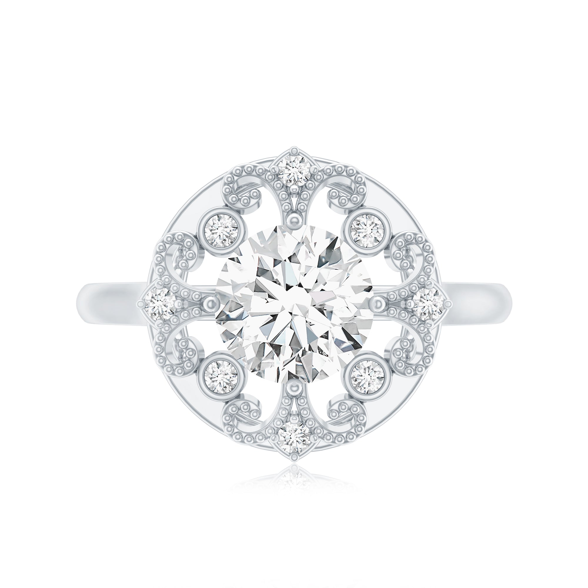 Moissanite Vintage Looking Engagement Ring with Certificate