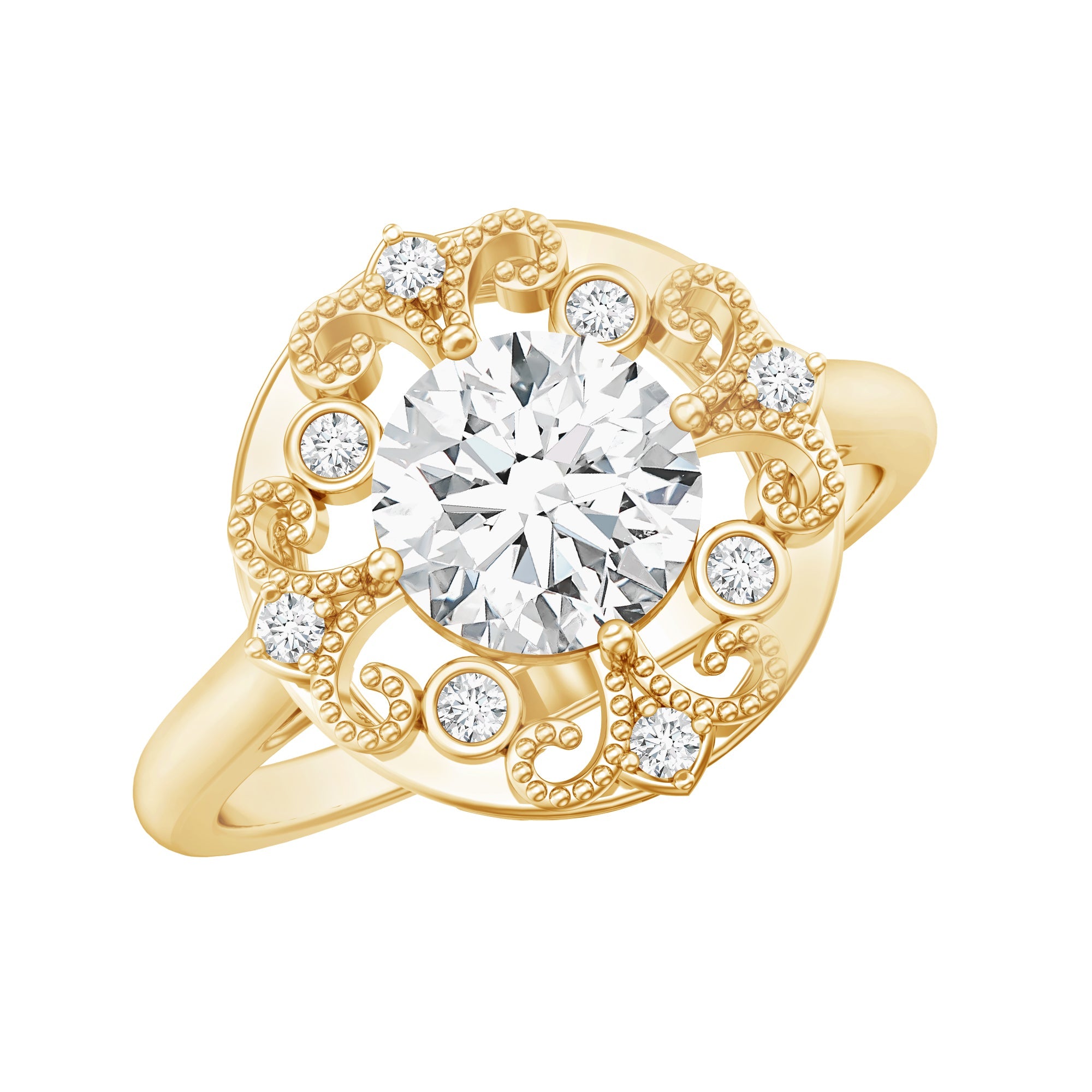 Moissanite Vintage Looking Engagement Ring with Certificate
