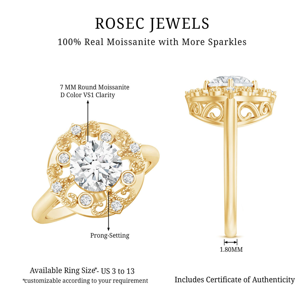 Moissanite Vintage Looking Engagement Ring with Certificate