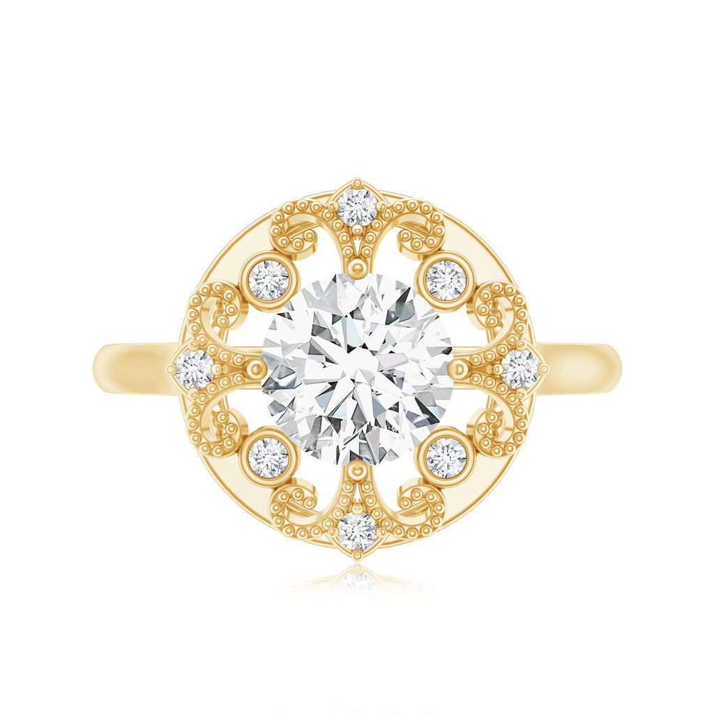 Moissanite Vintage Looking Engagement Ring with Certificate