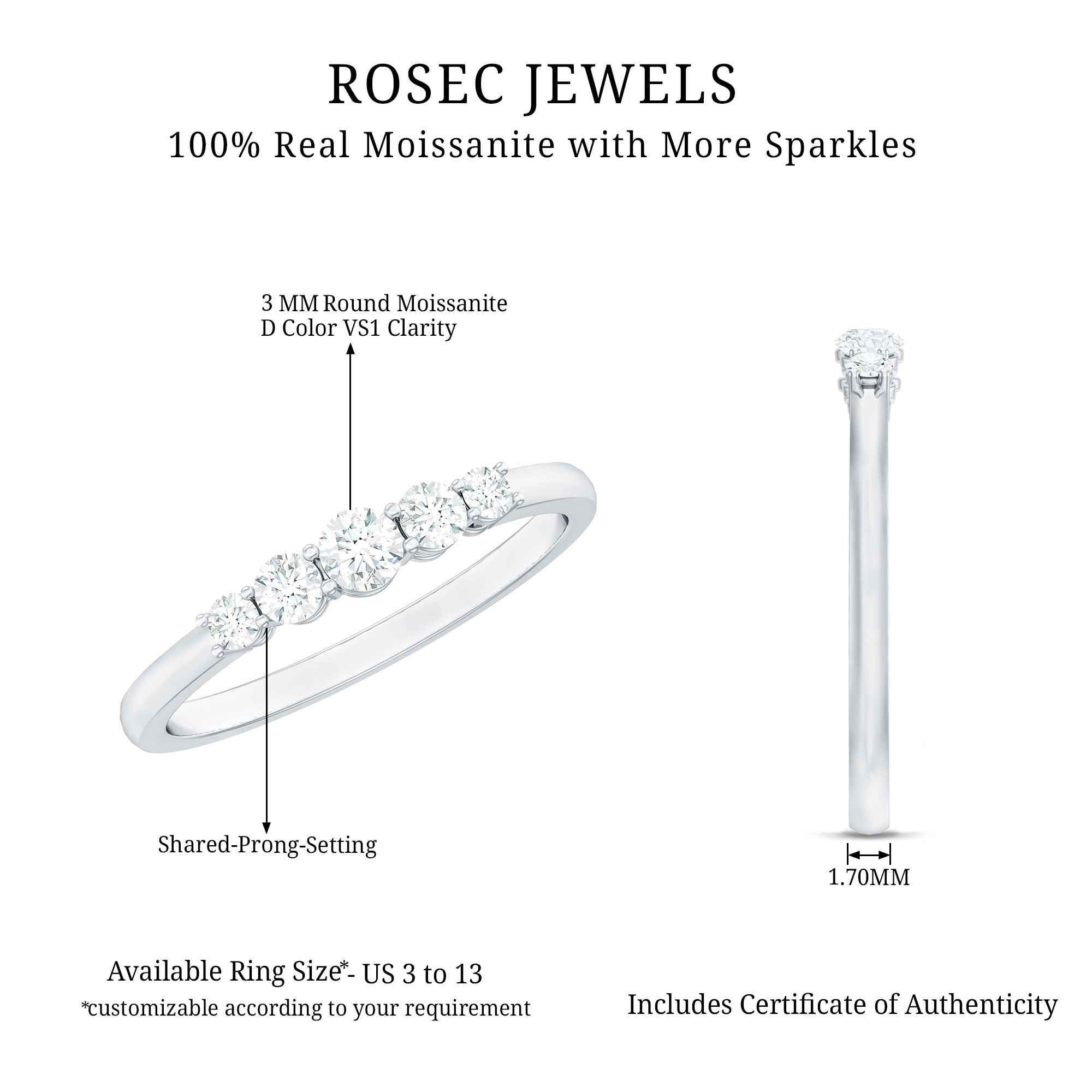 Round Cut Moissanite Five Stone Promise Ring