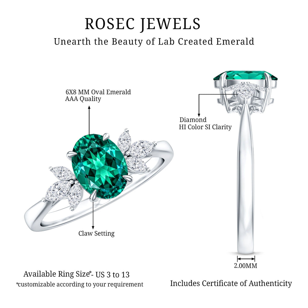 1.2 Carat Lab Created Emerald Oval Engagement Ring with Diamond Trio