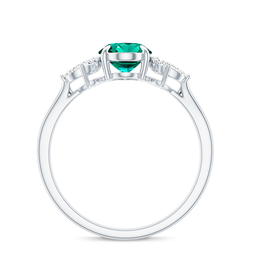 1.2 Carat Lab Created Emerald Oval Engagement Ring with Diamond Trio