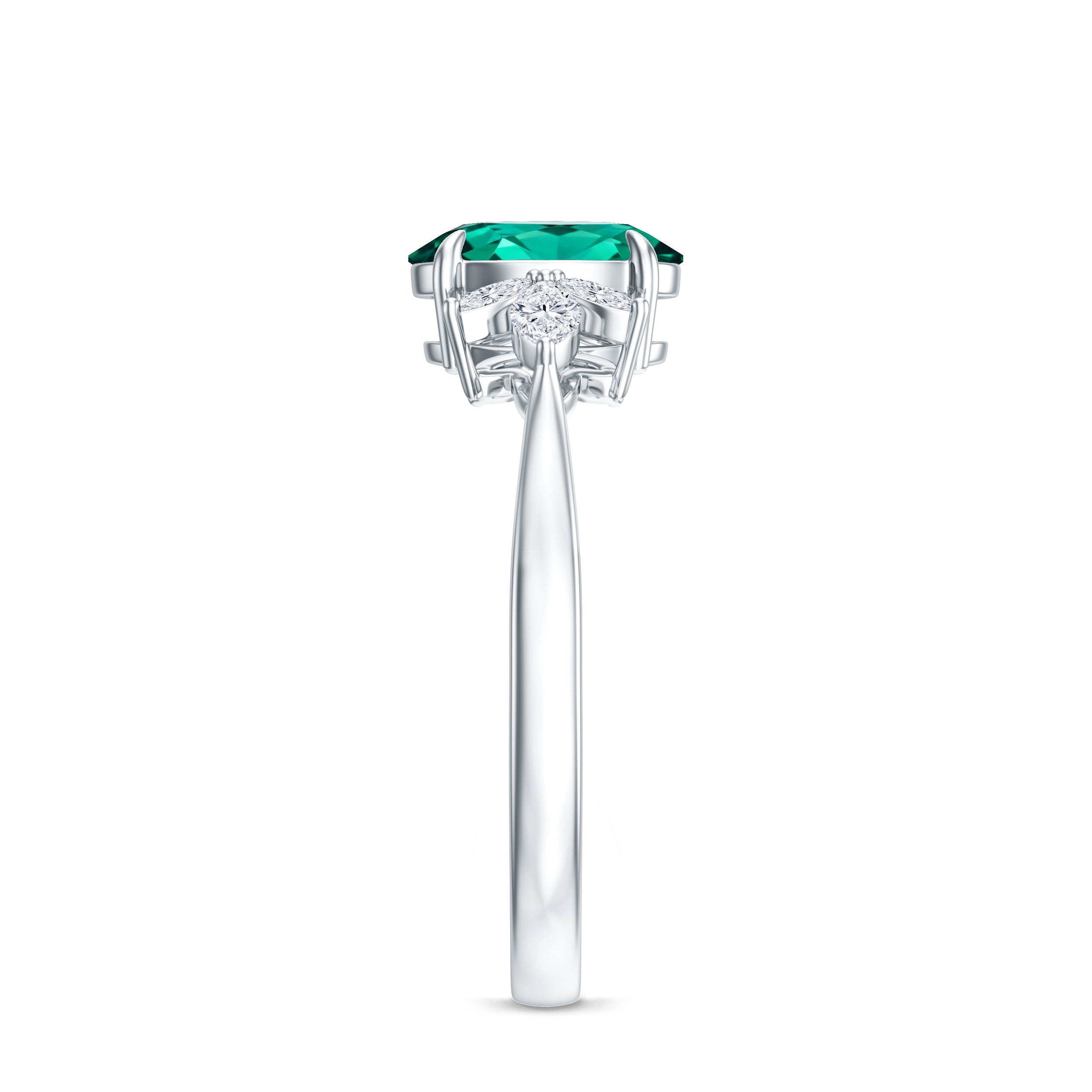 1.2 Carat Lab Created Emerald Oval Engagement Ring with Diamond Trio