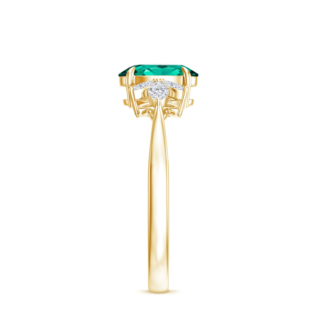 1.2 Carat Lab Created Emerald Oval Engagement Ring with Diamond Trio