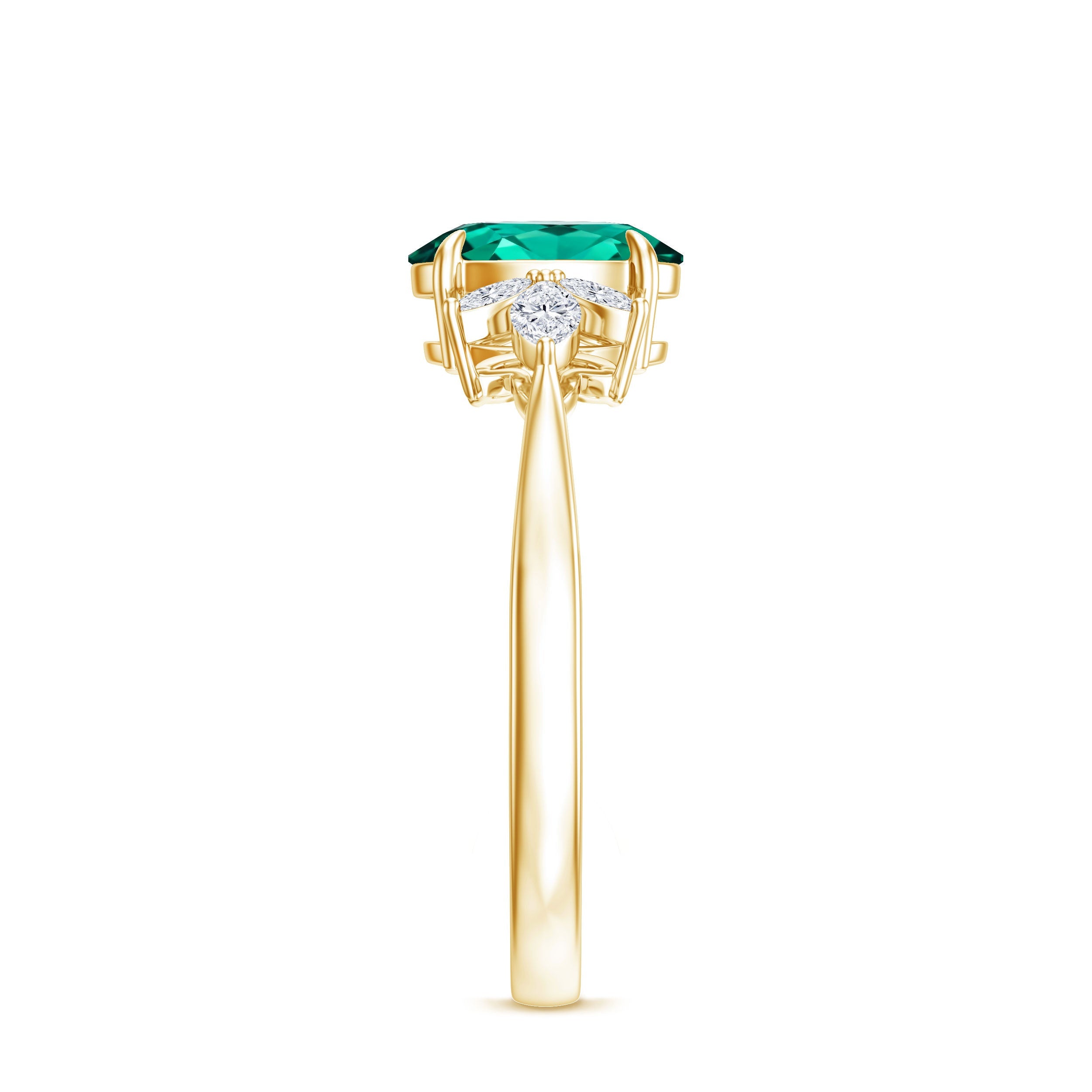 1.2 Carat Lab Created Emerald Oval Engagement Ring with Diamond Trio