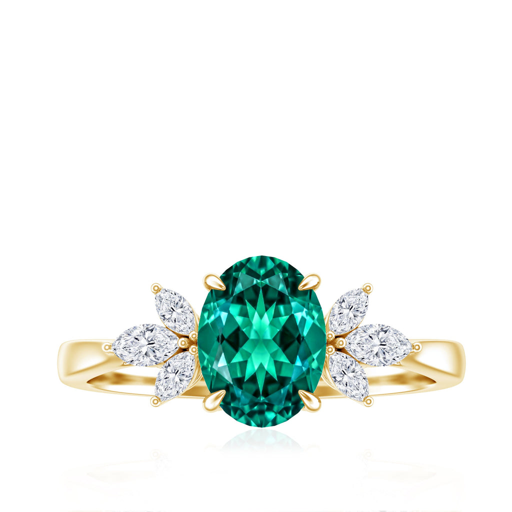 1.2 Carat Lab Created Emerald Oval Engagement Ring with Diamond Trio