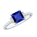 Certified 1.5 Carat Lab Blue Sapphire Princess Cut Engagement Ring with Diamond