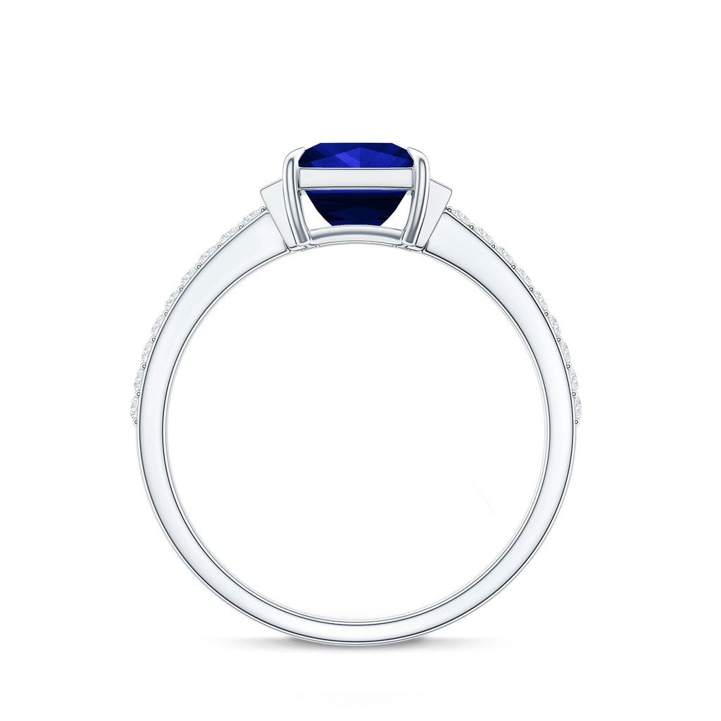 Certified 1.5 Carat Lab Blue Sapphire Princess Cut Engagement Ring with Diamond