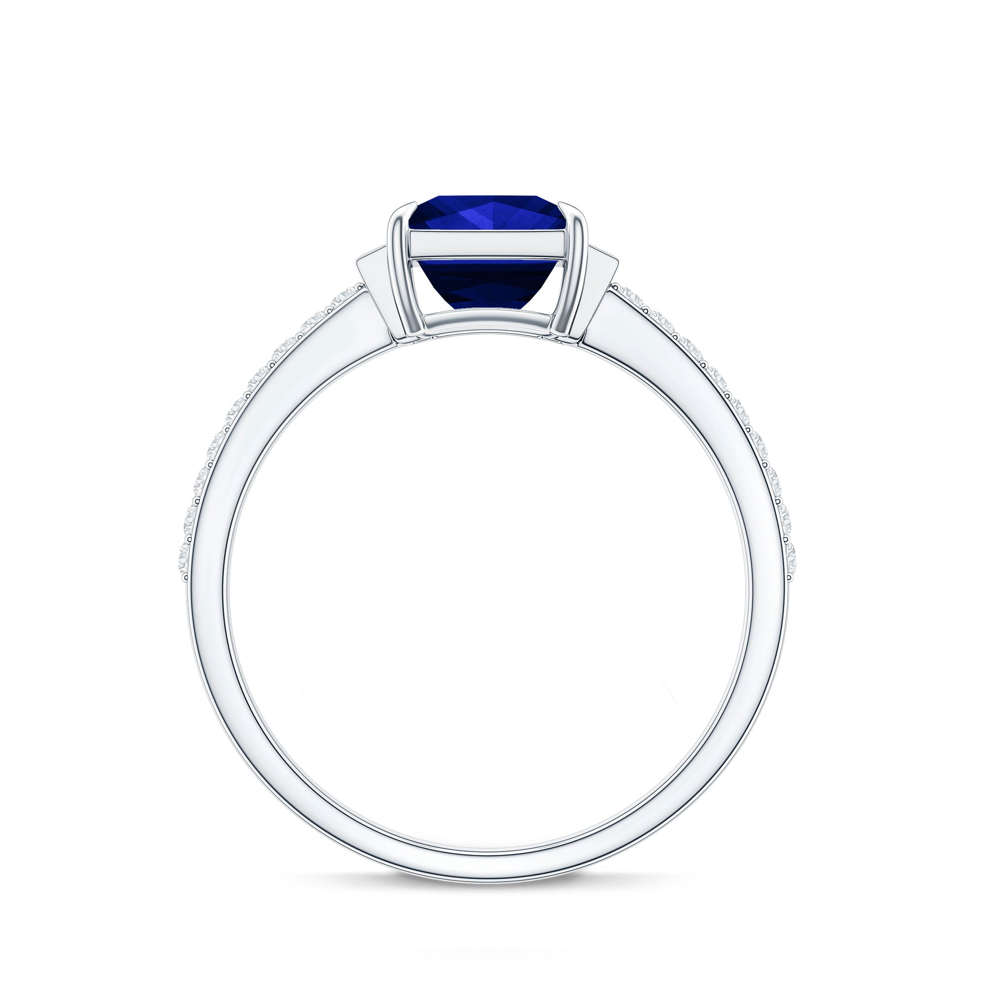 Certified 1.5 Carat Lab Blue Sapphire Princess Cut Engagement Ring with Diamond