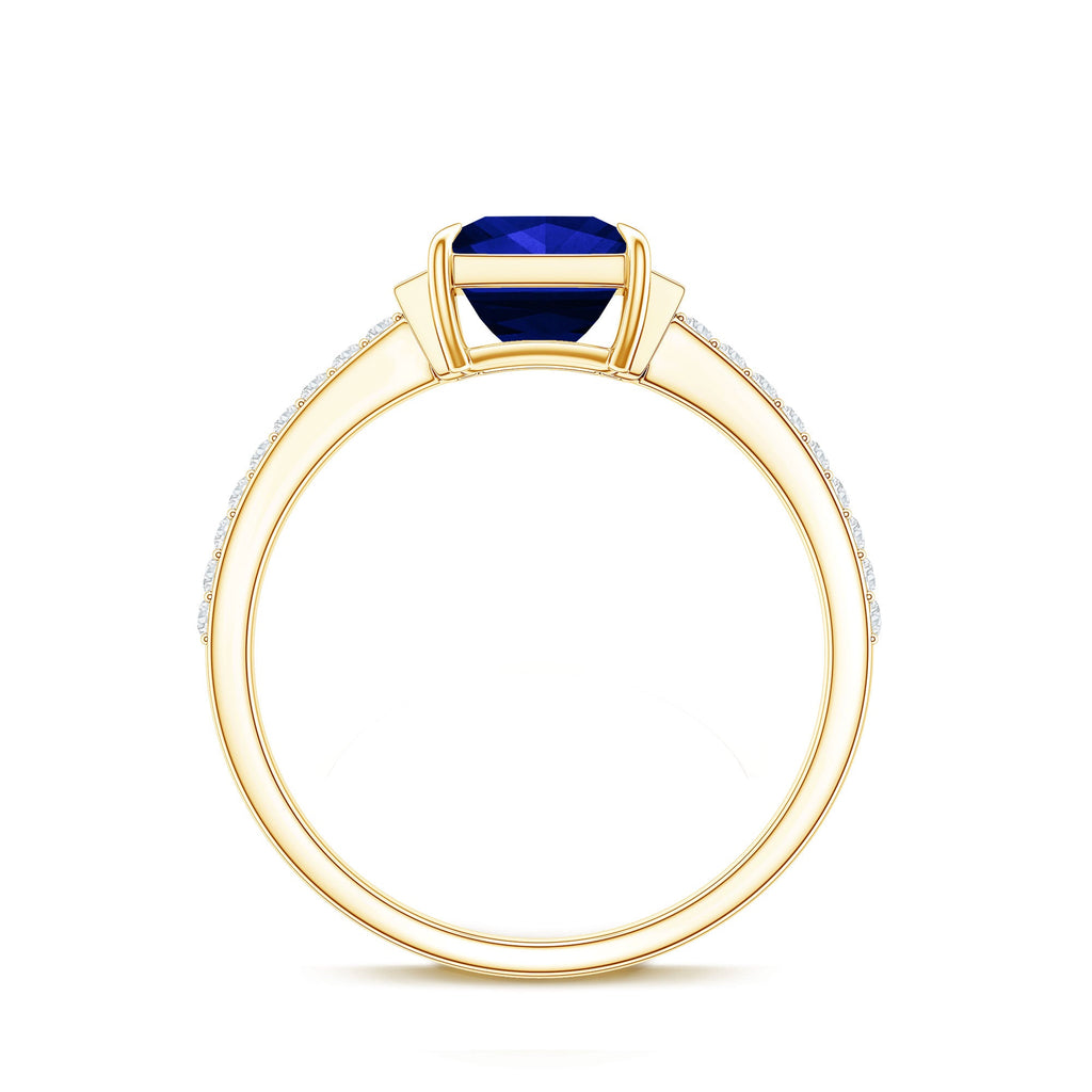 Certified 1.5 Carat Lab Blue Sapphire Princess Cut Engagement Ring with Diamond
