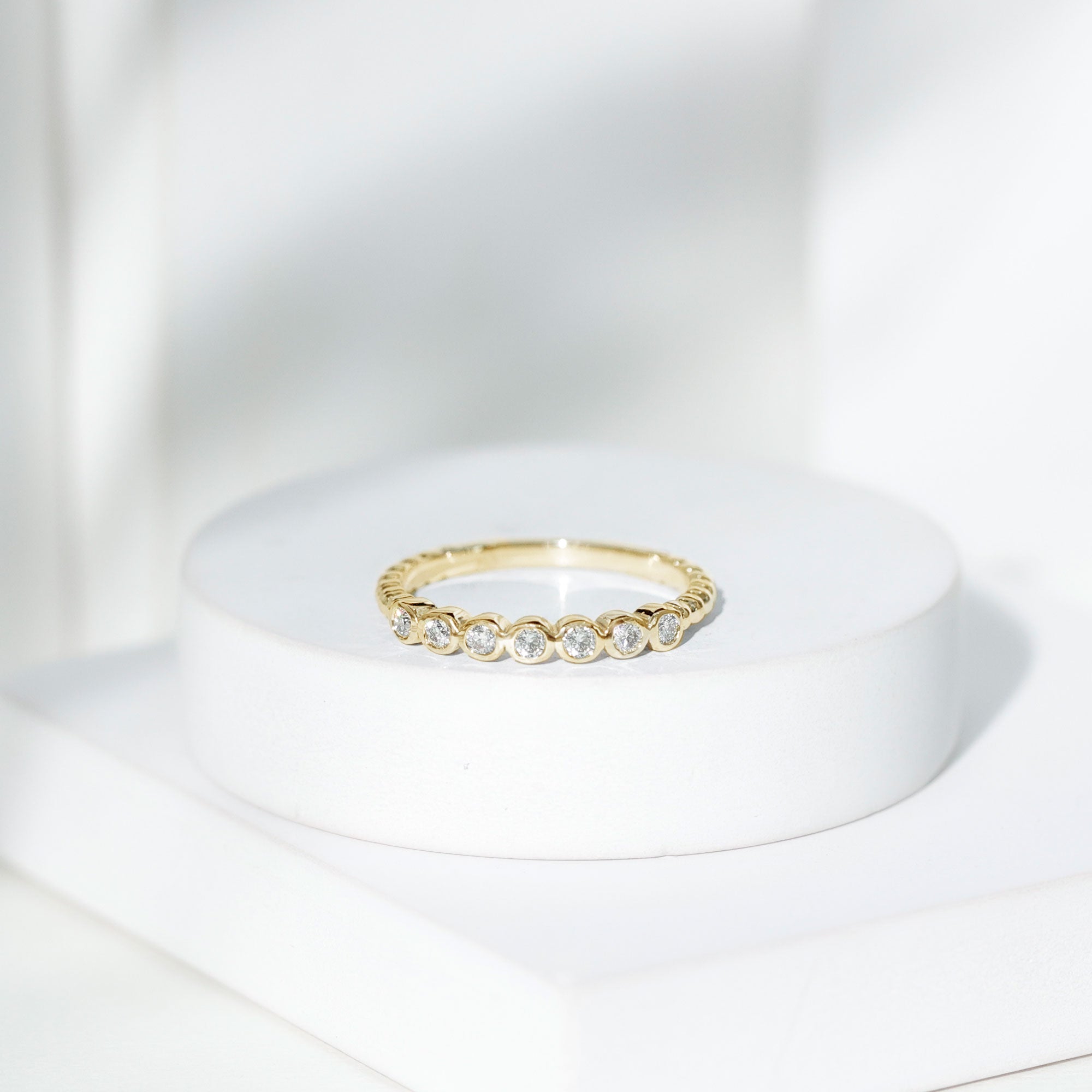 Bezel Set Round Diamond Half Eternity Ring