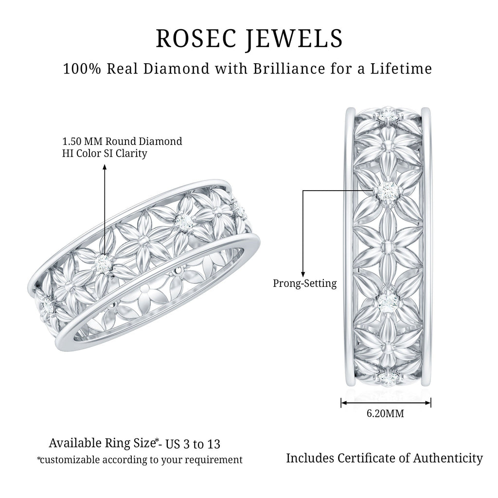 Real Diamond Flower Wedding Band for Women