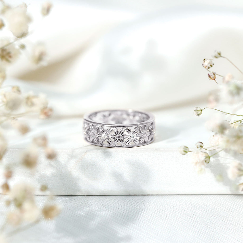 Real Diamond Flower Wedding Band for Women