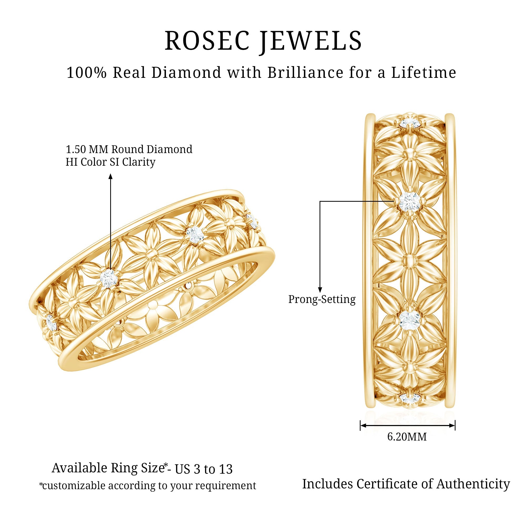 Real Diamond Flower Wedding Band for Women