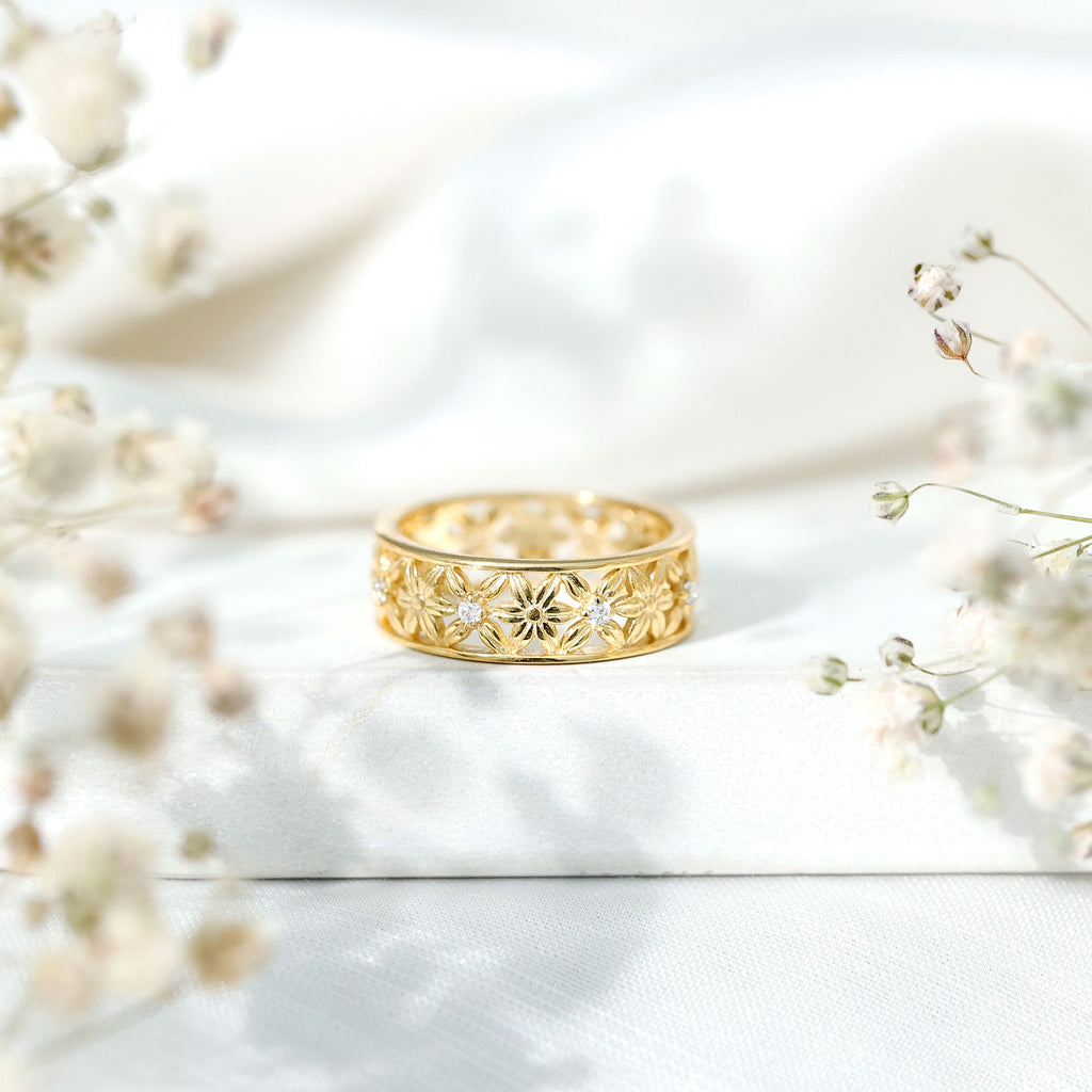 Real Diamond Flower Wedding Band for Women