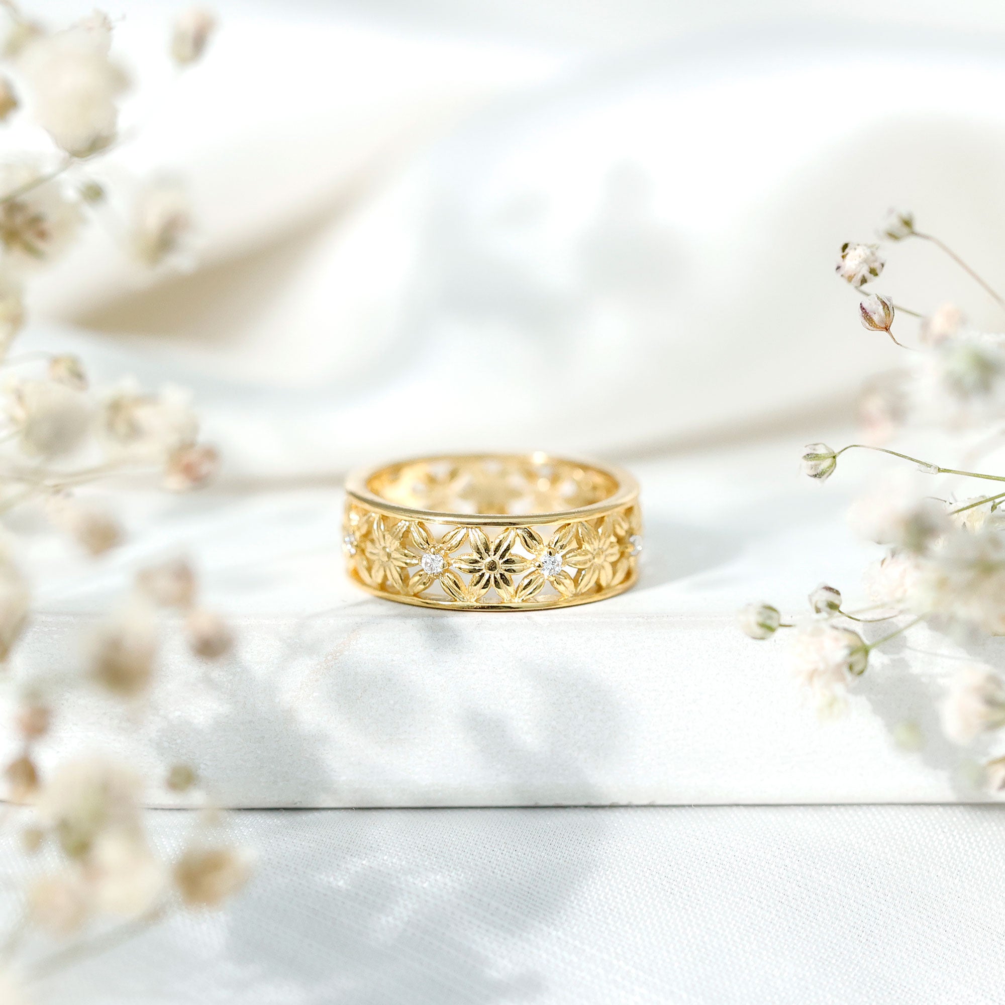 Real Diamond Flower Wedding Band for Women