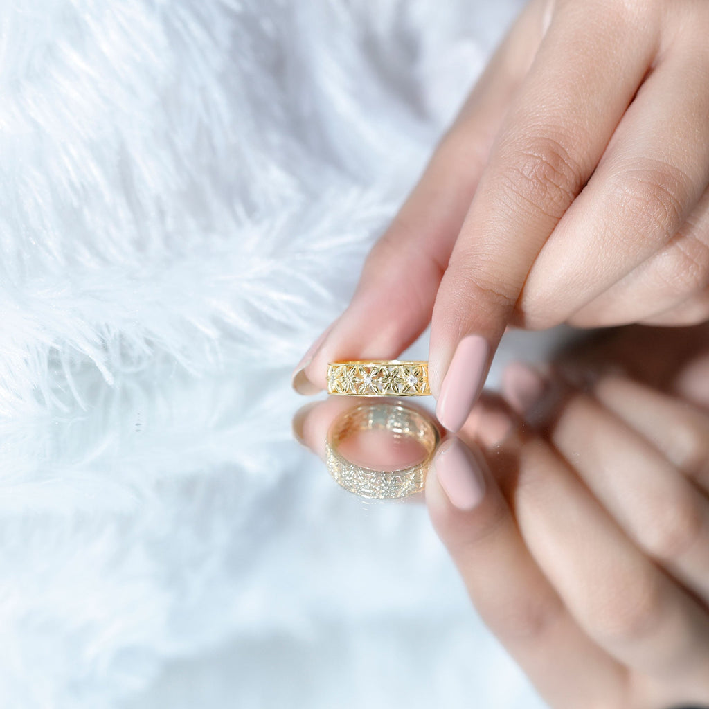 Real Diamond Flower Wedding Band for Women