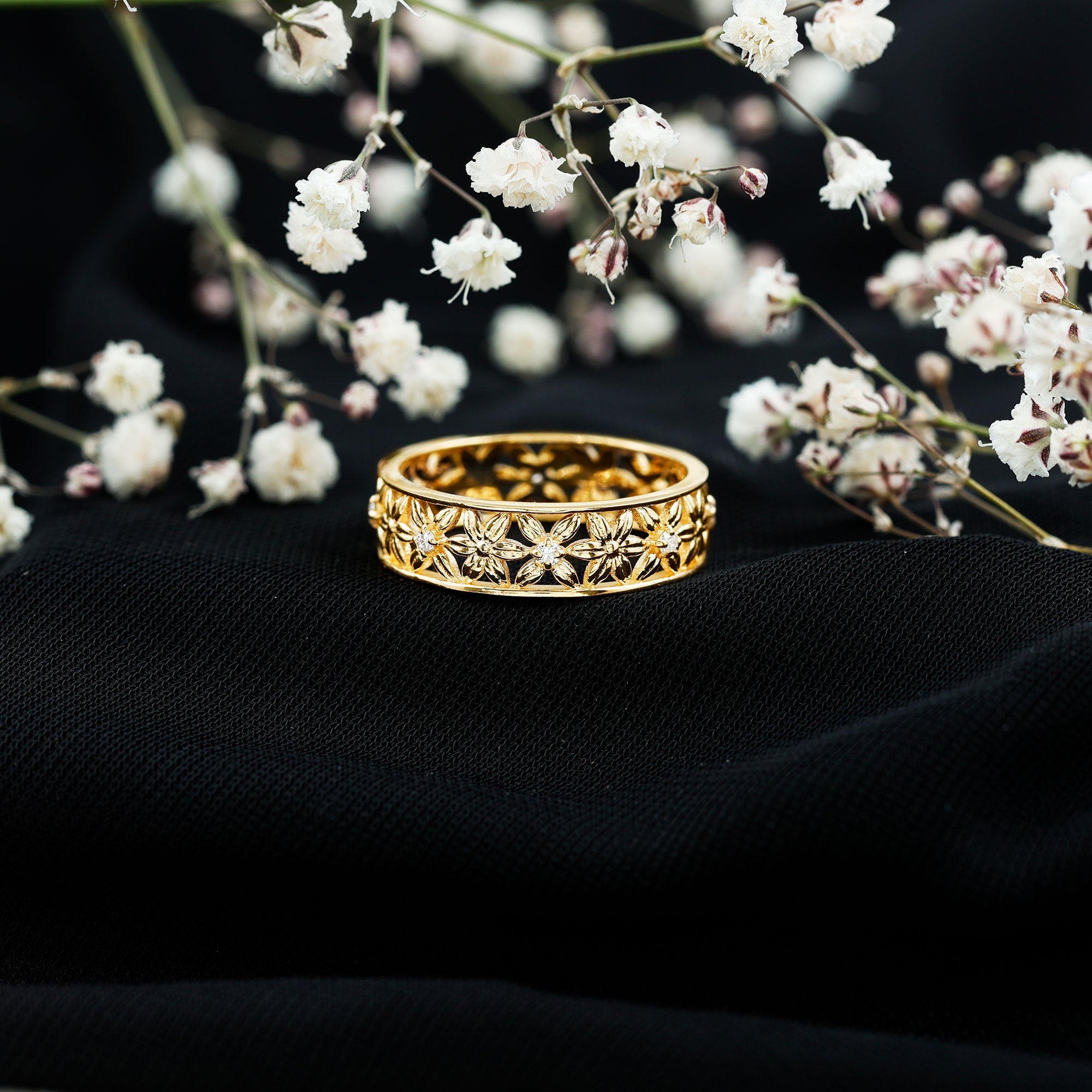 Real Diamond Flower Wedding Band for Women