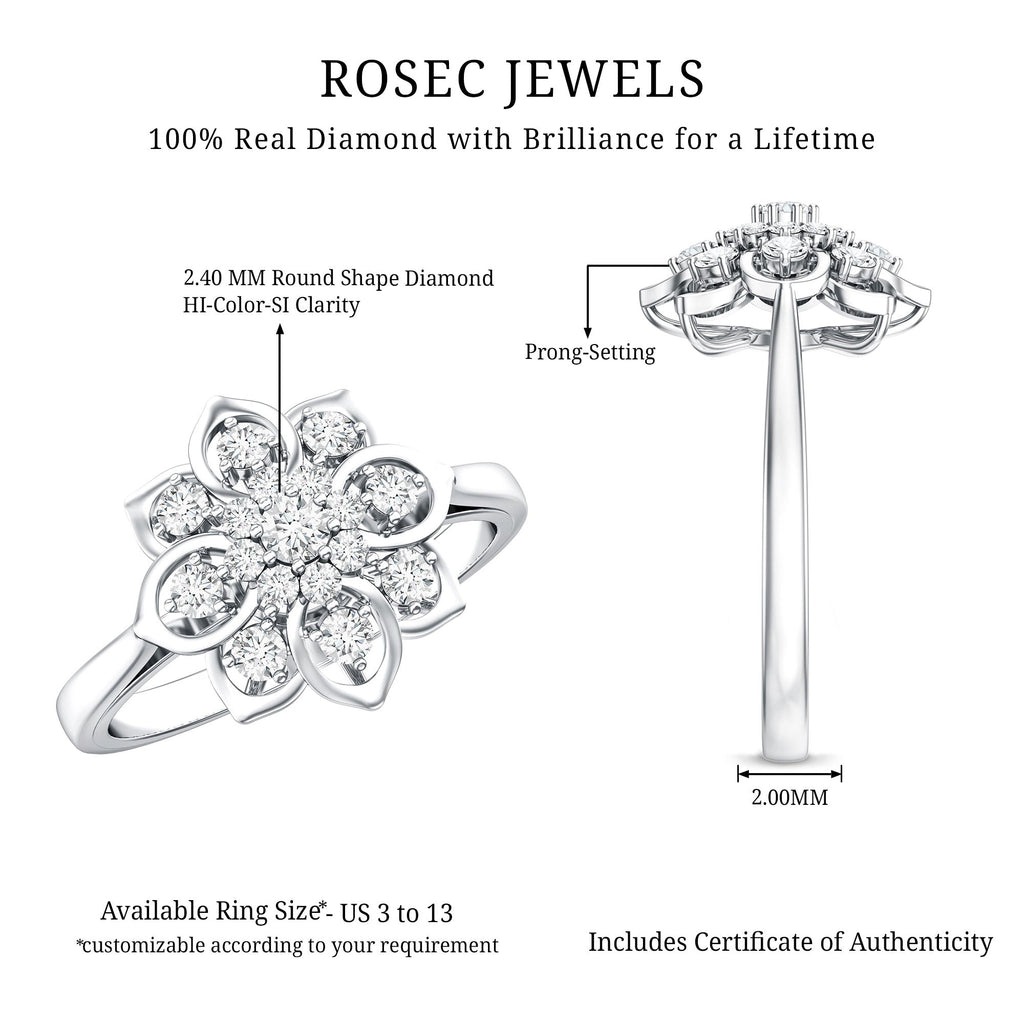 Certified Natural Diamond Flower Engagement Ring