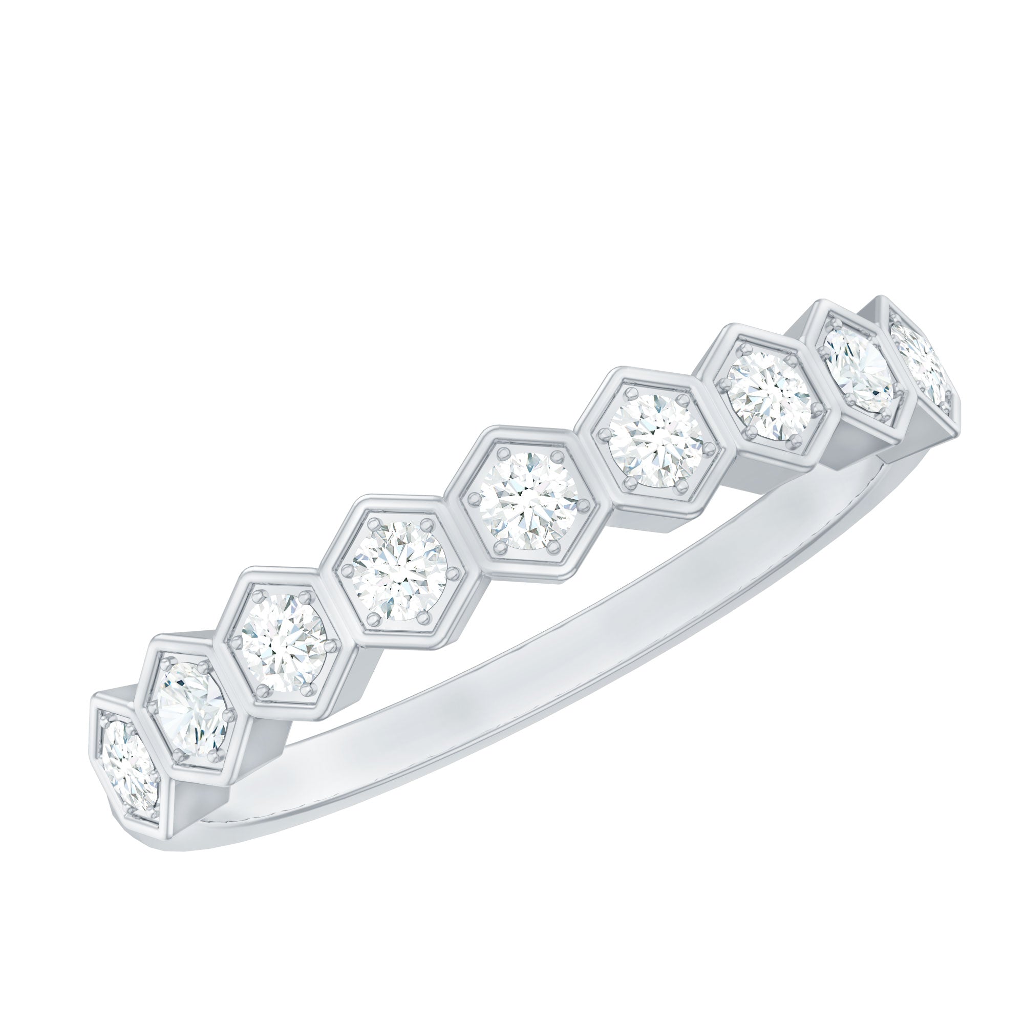 Real Diamond Hexagon Half Eternity Ring for Women
