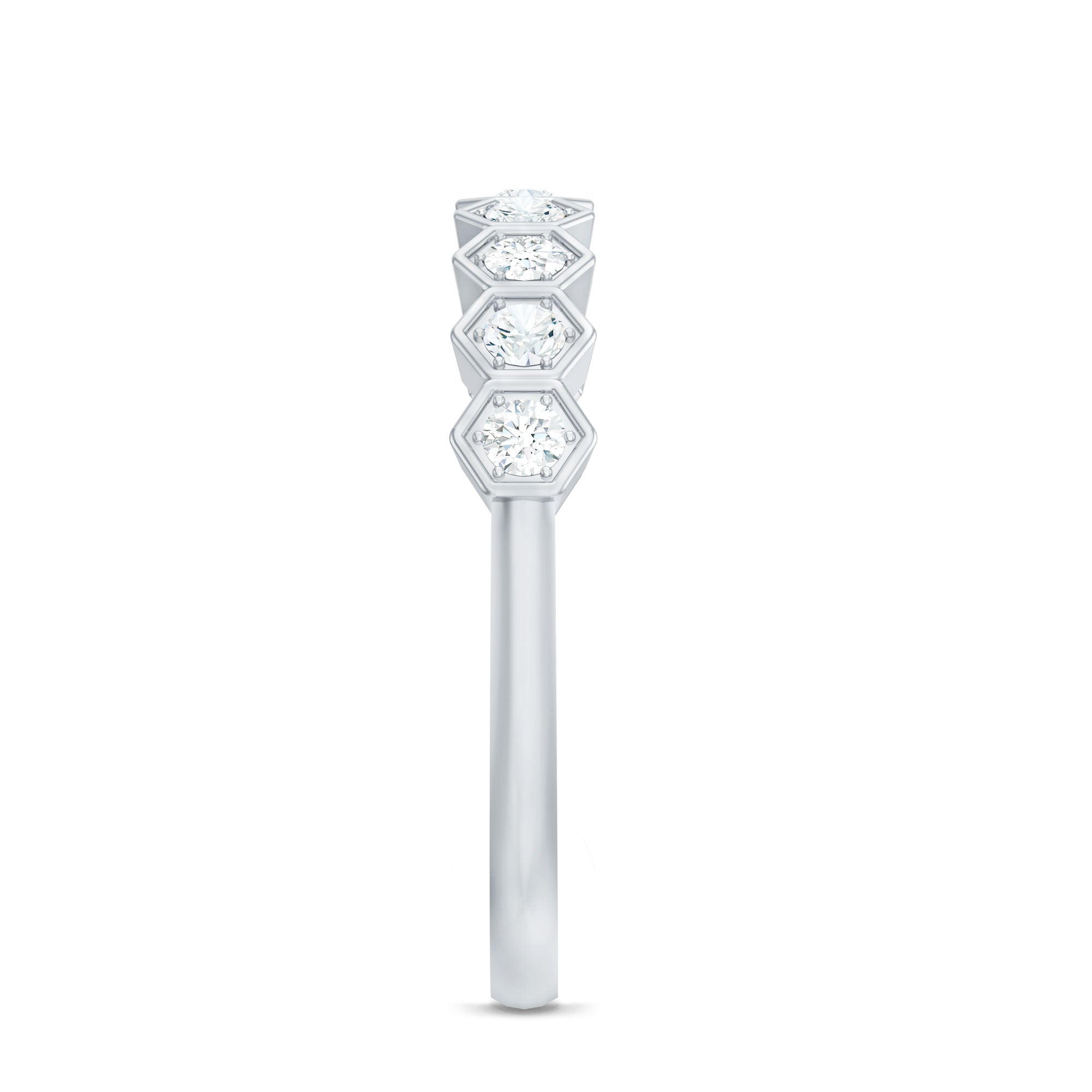 Real Diamond Hexagon Half Eternity Ring for Women