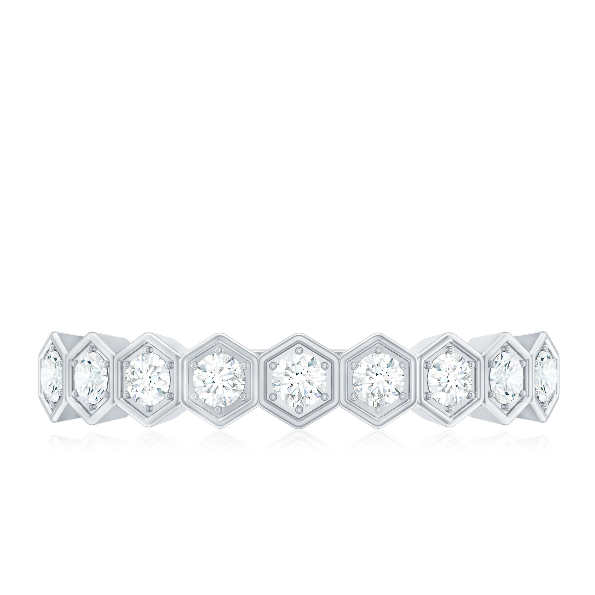 Real Diamond Hexagon Half Eternity Ring for Women