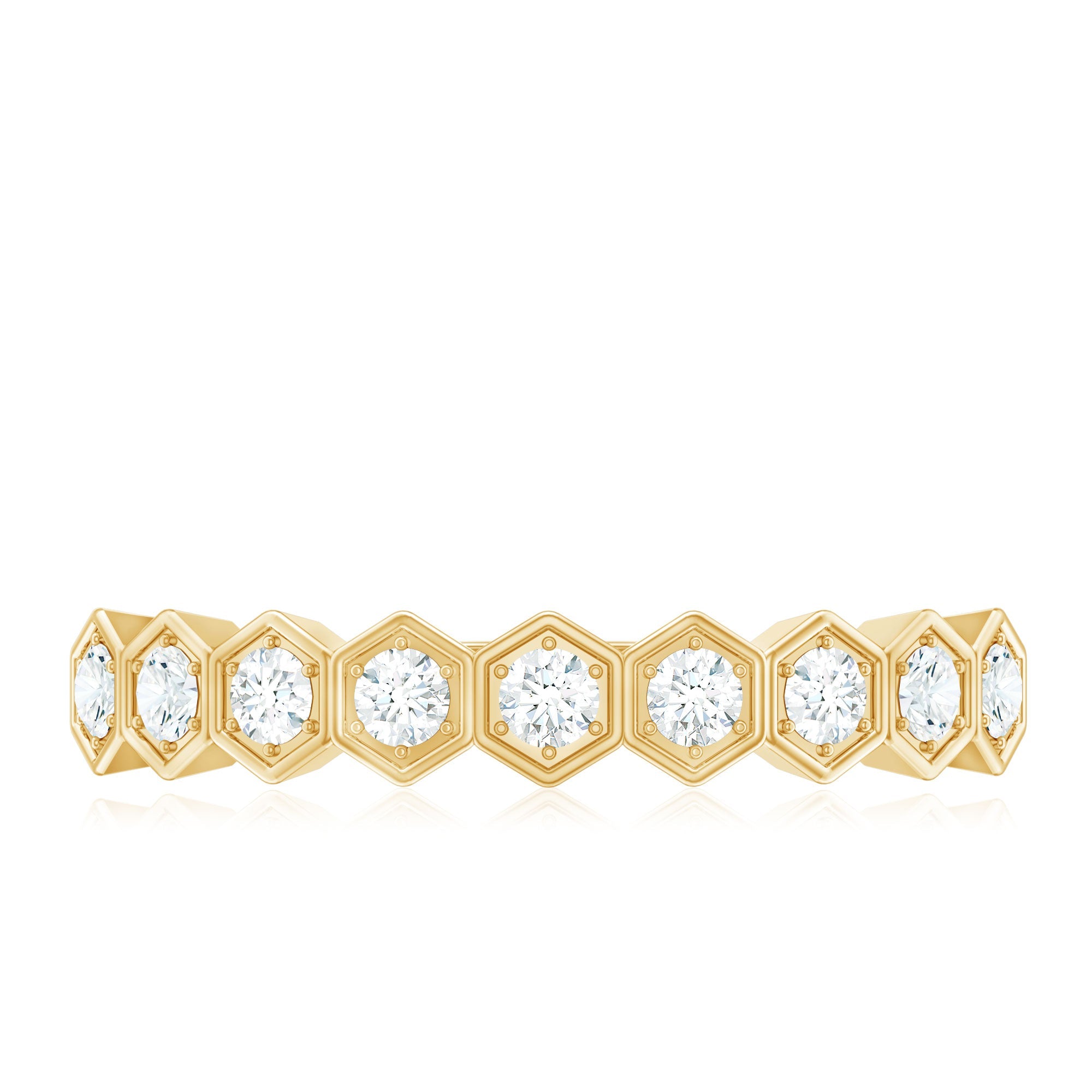 Real Diamond Hexagon Half Eternity Ring for Women