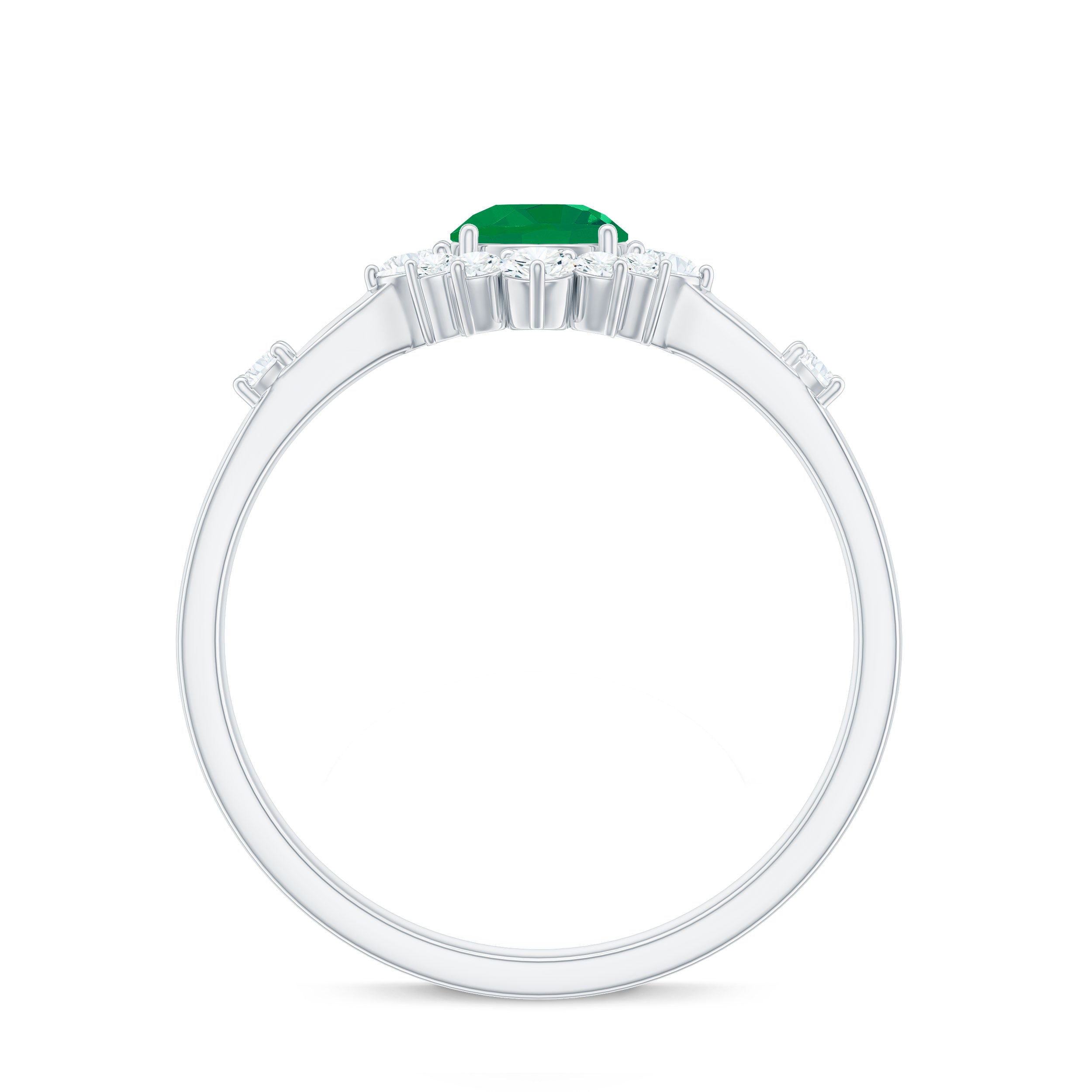 0.4 Carat Round Shape Emerald Promise Ring with Diamond Halo