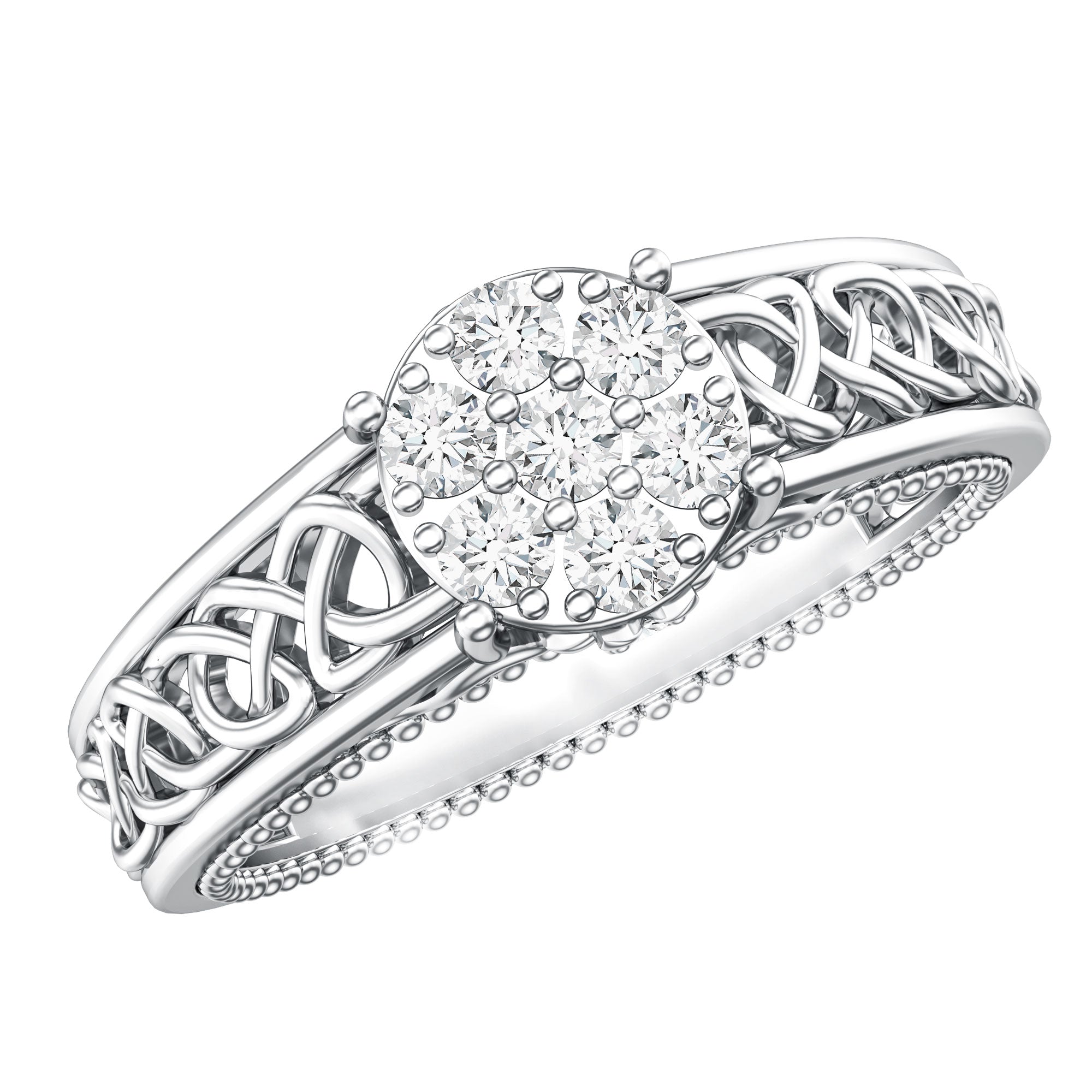 Illusion Real Diamond Celtic Knot Band Ring for Women