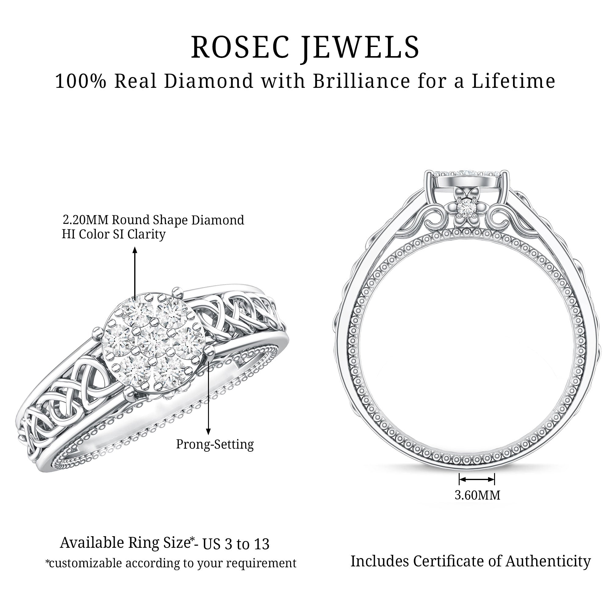Illusion Real Diamond Celtic Knot Band Ring for Women