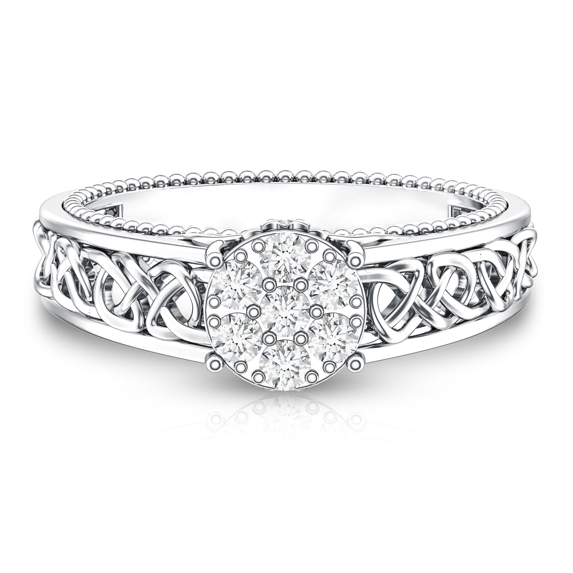 Illusion Real Diamond Celtic Knot Band Ring for Women