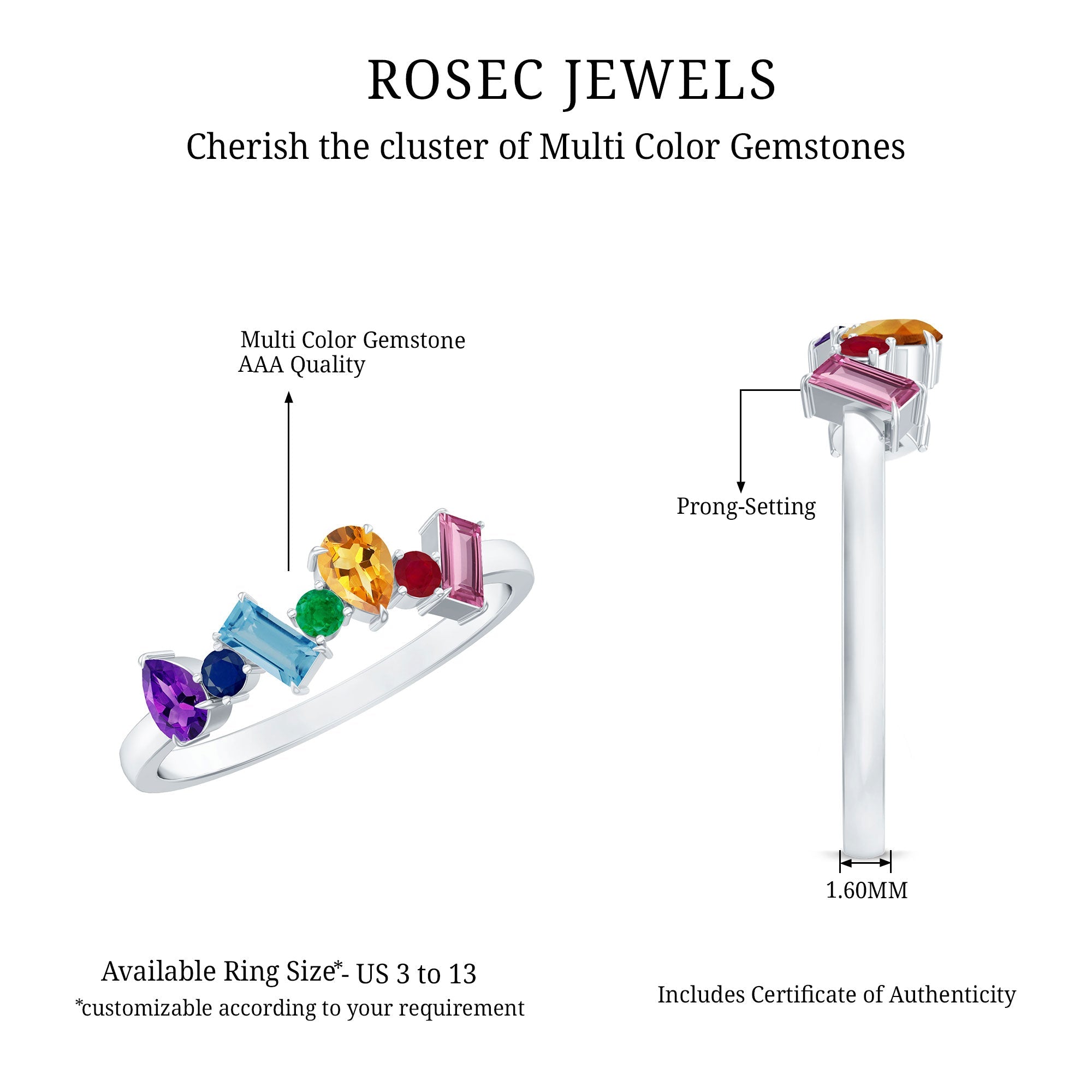 Natural Multi Gemstone Promise Ring for Women